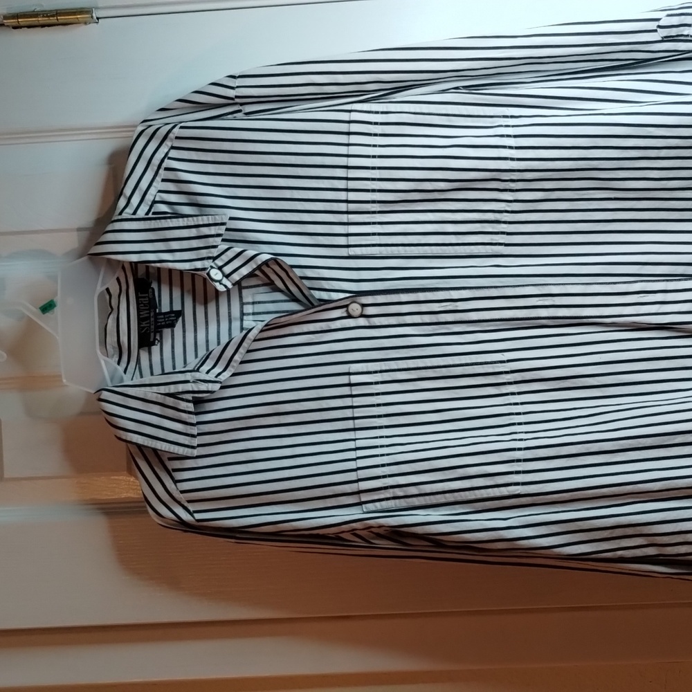 Black and white striped button down shirt, long sleeve, size L